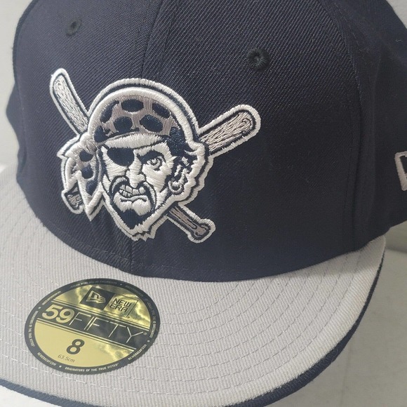 PITTSBURGH PIRATES New Era 59Fifty Jolly Roger Logo Fitted Hat Cap Size 8 2 Tone - Picture 2 of 12